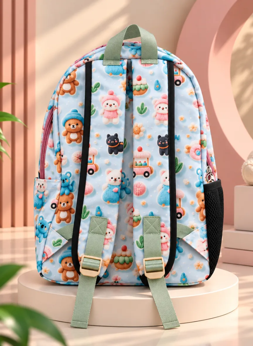 Cute Teddy Printed Everyday Backpack - Image 3