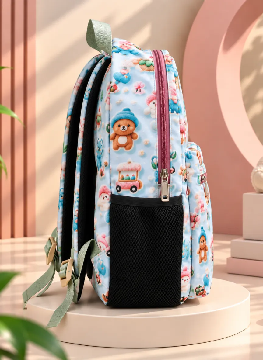 Cute Teddy Printed Everyday Backpack - Image 4