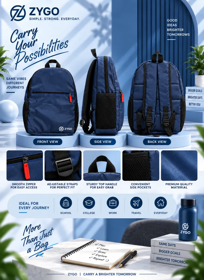 ZYGO Navy Blue Lightweight Laptop Backpack - Image 2