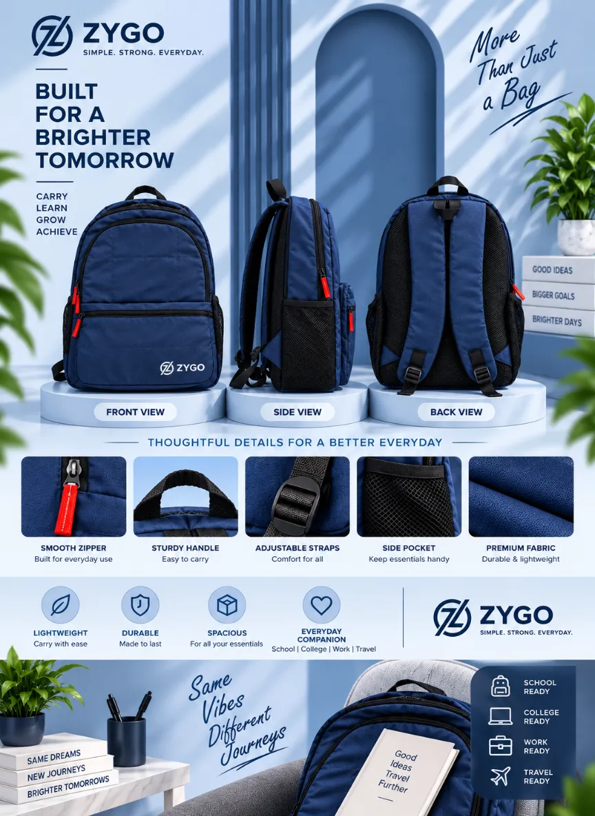Zygo Classic Blue Multi-Pocket Laptop Backpack - Image 3