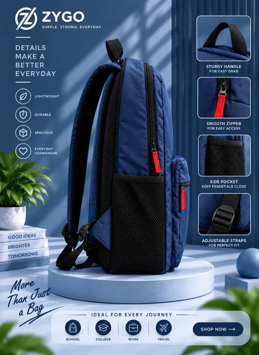 Zygo Classic Blue Multi-Pocket Laptop Backpack - Image 2