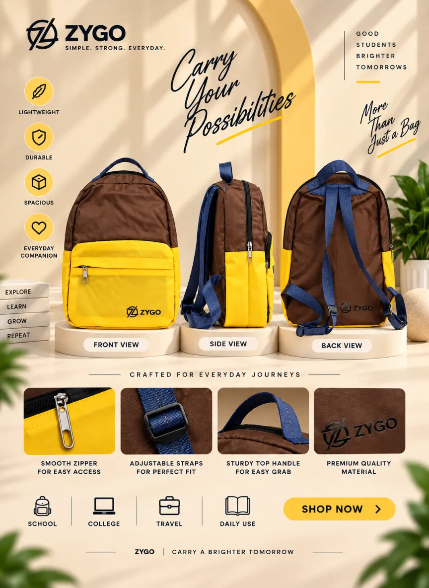 ZYGO Brown Yellow Everyday Backpack - Image 2