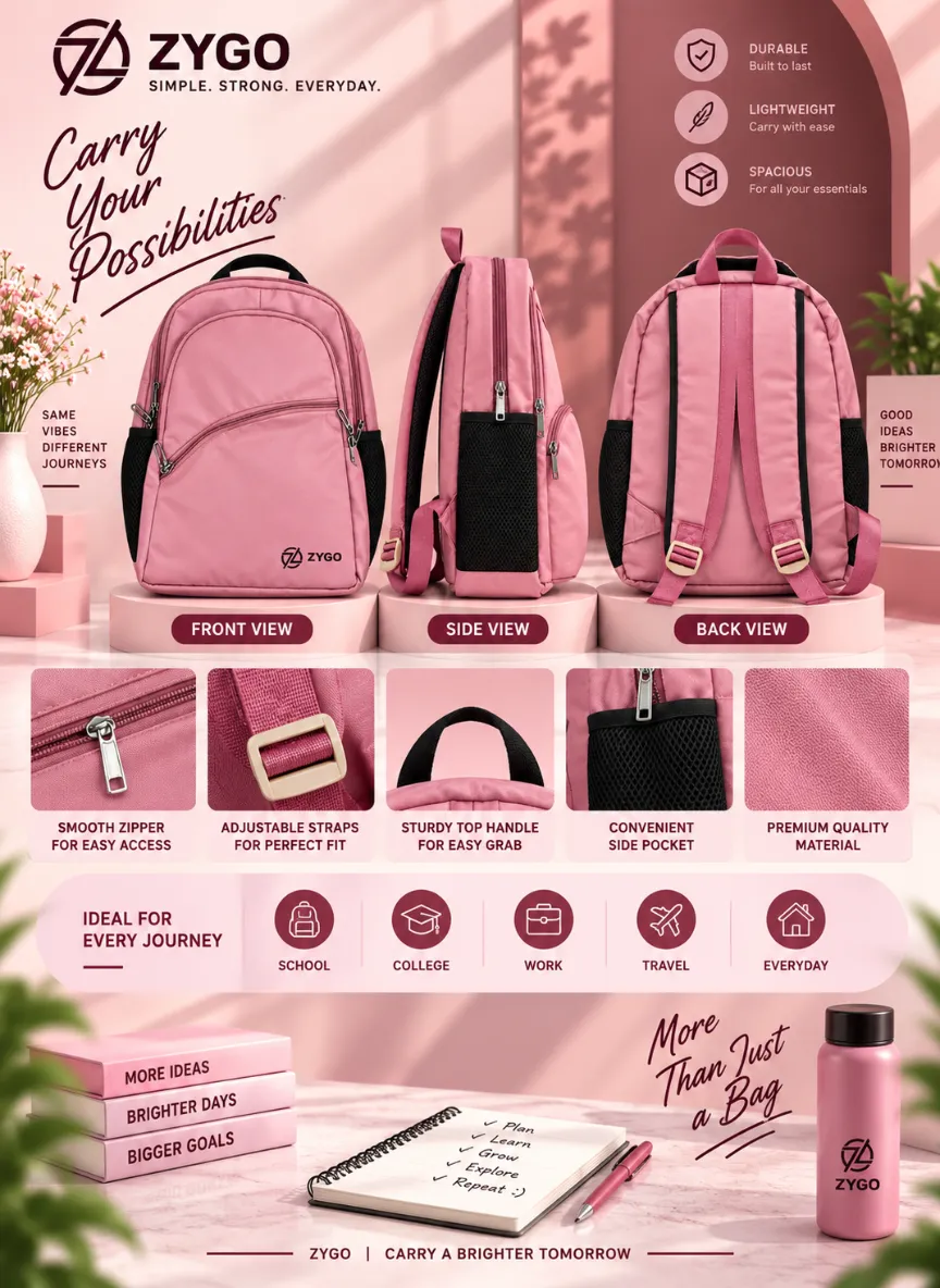 ZYGO Rose Pink Multi-Zip Backpack - Image 2